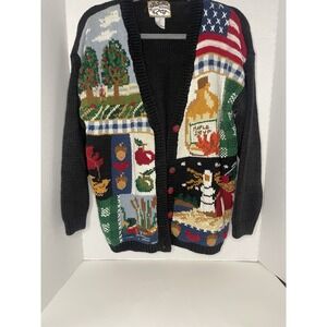 Heirloom Collectibles Vtg Apple Orchard Fall Farm Knit Cardigan Womens Large L